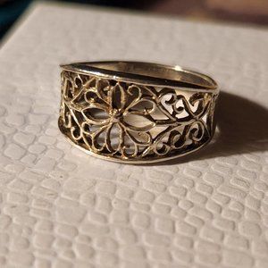Vintage Sterling Silver Flower Vines Ring  sz 7-1/2  3.3g  Beautiful Design